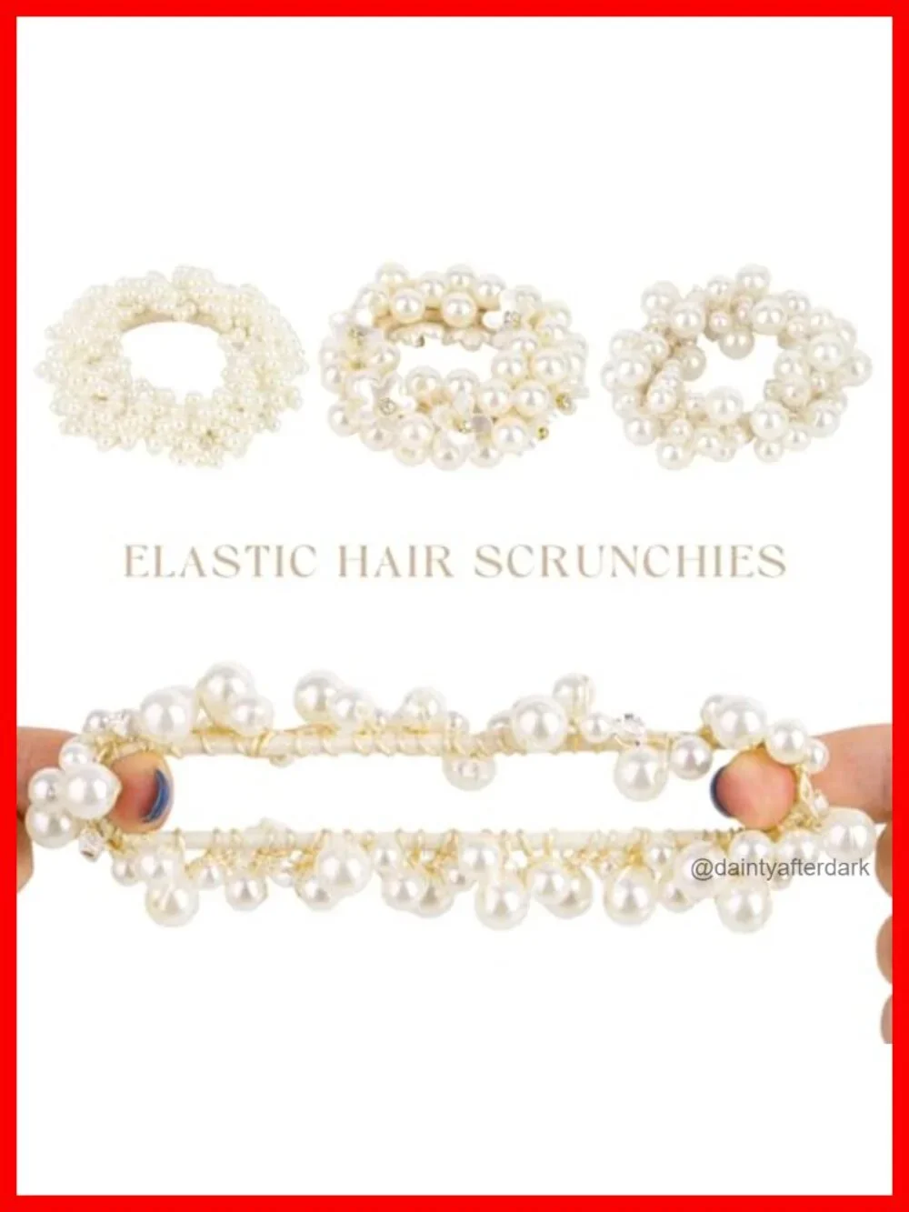 6 Pearl Beaded Hair Scrunchies Decorative Flower Ponytail Holders
